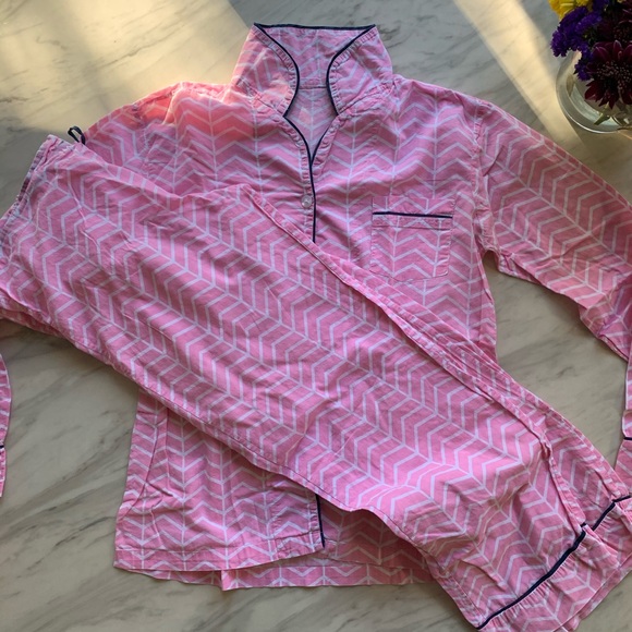 Pink and white with navy piping pajamas - Picture 3 of 4